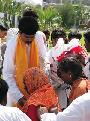 Distributing clothes to the poor